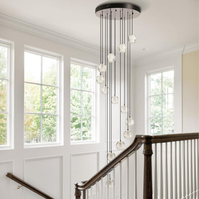 Earlyn 14 - Light Glode Cluster Staircase Black Pendant Light(Bulbs Included)