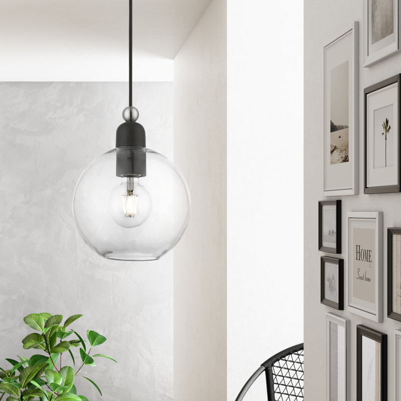 Luminaire suspendu en dome à 1 lumière, Noir / Nickel brossé