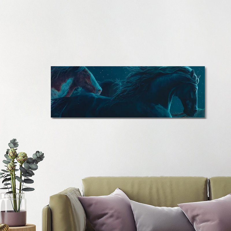 Nite Horses 1 Piece Wrapped Canvas Panoramic Painting, 121.92 cm H x 40.64 cm W x 3.175 cm D
