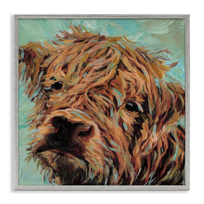 Giclée encadrée de Highland Bovins sur vert, design par Wani Pasion