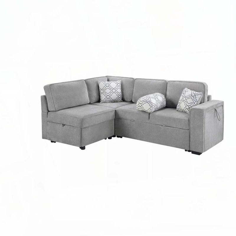 Canapé-lit modulaire convertible avec couchettes coulissantes doubles, Gris clair