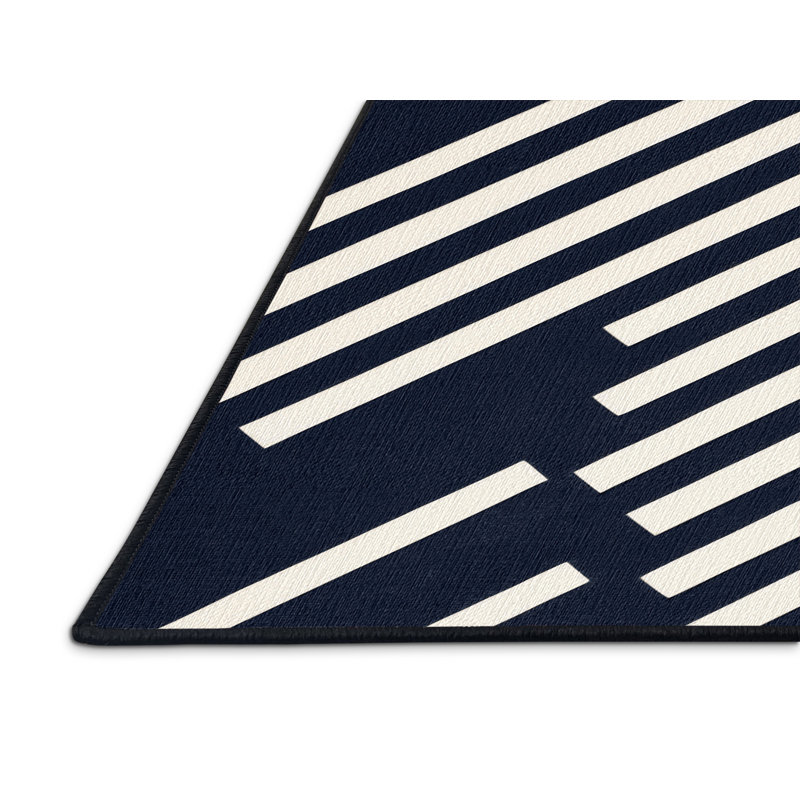  Tapis lavable rayé blanc marine, Tapis de couloir 2 pi x 5 pi
