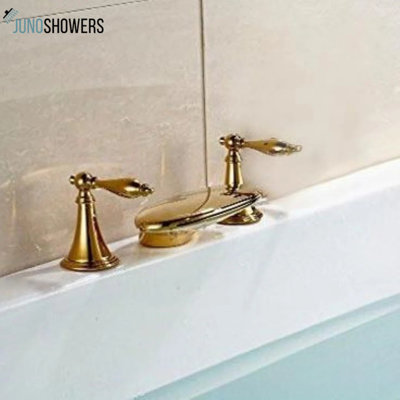 Juno Quito Bath Sink Faucet Deck Mount Mixer Tap with Dual Handles and Ceramic Valve Core