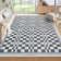 Modern Checkered Machine Washable Non-Slip Rug, Stain-Resistant Floor Cover, Ultra-Soft Faux Wool Contemporary Geometric Indoor Mat for Living Room, Bedroom