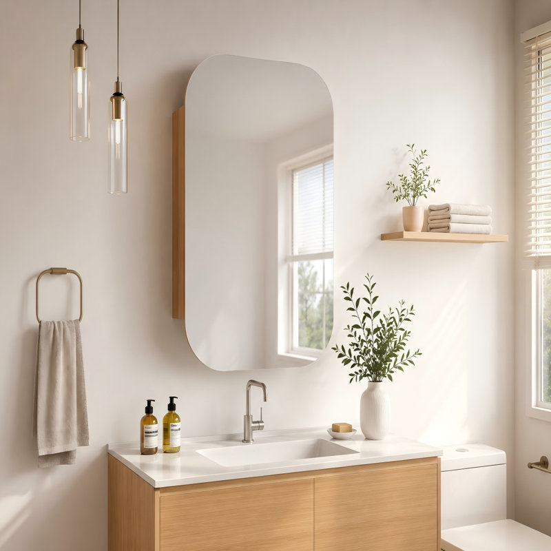Armoire de rangement de salle de bain H 35 "avec miroir | Armoire à pharmacie pré-assemblée de couleur chêne, Chêne brun