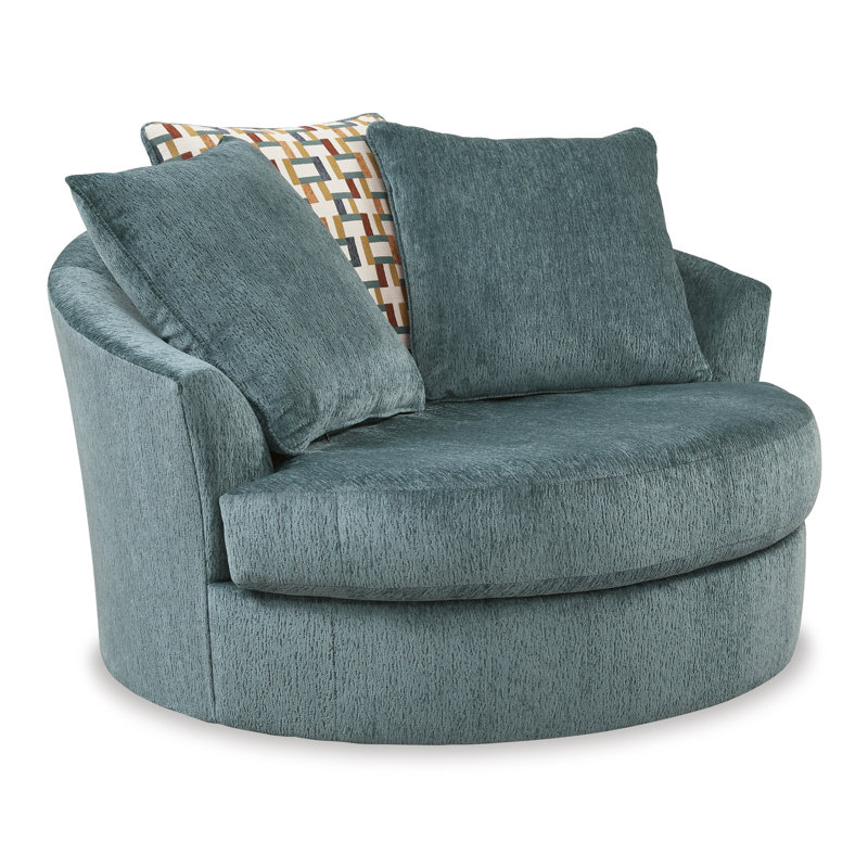 Lesniak Oversized Swivel Accent Chair, Blue Fabric