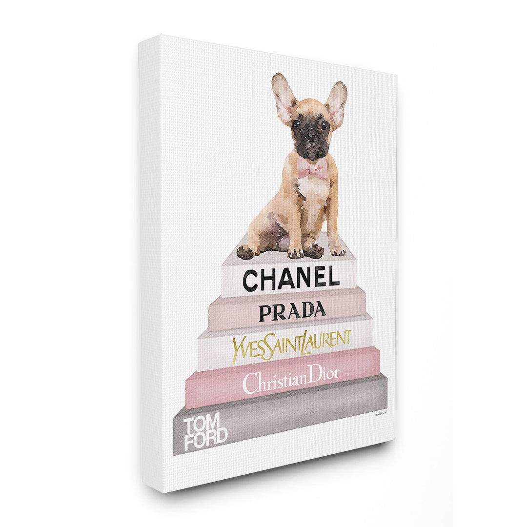 " Book Stack Dog Pink Gray Watercolor Illustration " by Amanda Greenwood House of Hampton® 