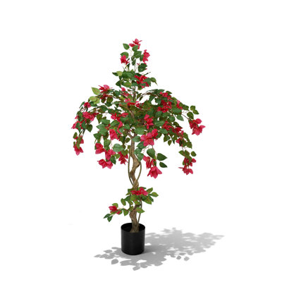 4FT Artificial Bougainvillea Tree With Black Plastic Pot,Uv Resistant Faux Flowering Plant For Indoor Outdoor Home Decor