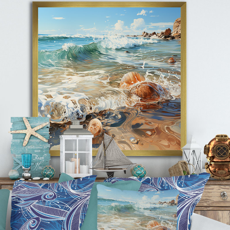 «Ocean Charm In Winter», reproduction sur toile, Cadre doré simple, H 30 po x l 30 po x P 1 po