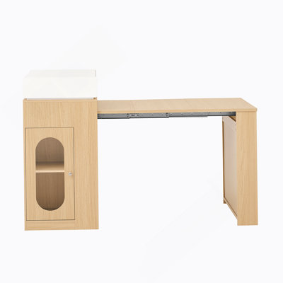 Extendable Dining Table With Folding Tabletop, Bar Table With Drawers And Power Outlet, Kitchen Island With Wheels And Hooks, Sideboard For Kitchen And Dining Room (Natural+Creamy White)