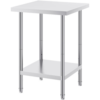 Stainless Steel Prep Table, 24 x 24 x 34 Inch, 700 lbs Load Capacity, Heavy-Duty Metal Worktable with 3 Adjustable Height Levels, Commercial Workstation for Kitchen Garage Restaurant Backyard