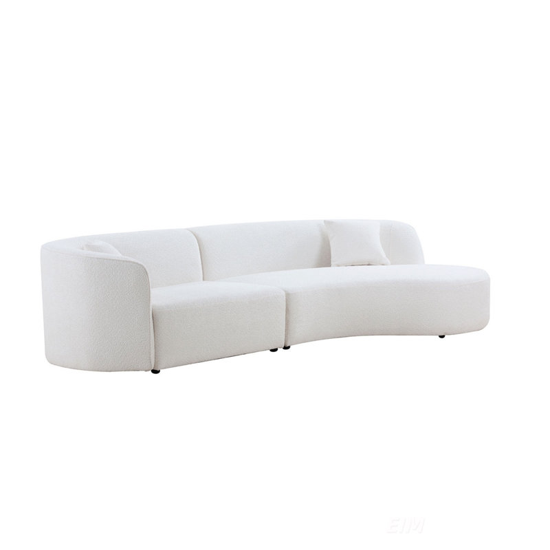 Ensemble de 2 pièces de canapé de salon de luxe de style moderne avec revêtement courbé et méridienne, canapé modulaire faisant face à la droite, canapé Boucle, blanc