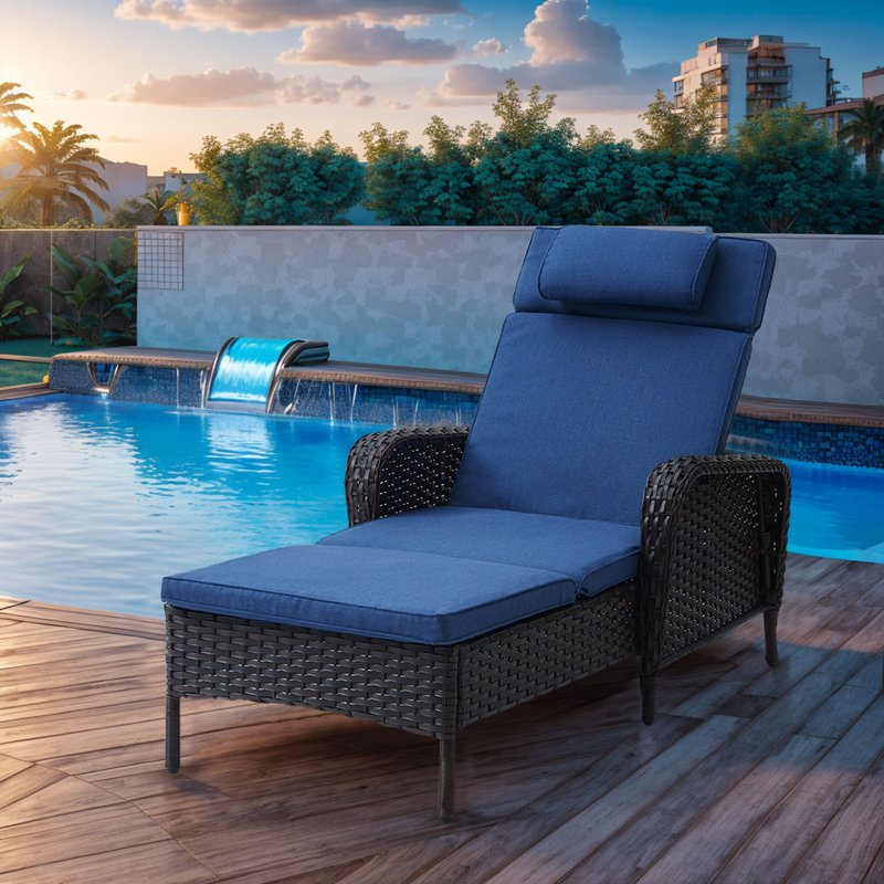 Chaise longue d'extérieur en osier Asreiale, Bleu, Brun
