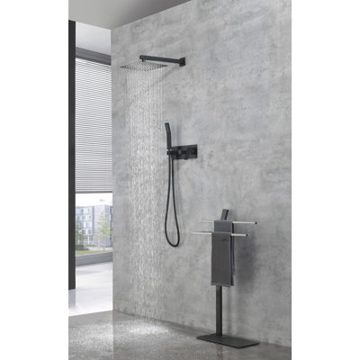 Ensemble de robinet de douche en laiton noir mat Système de douche 10 pouces avec douchette avec douchette à main