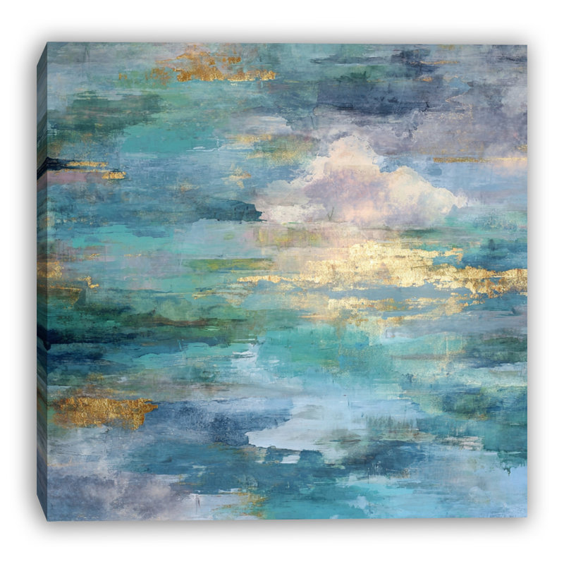 «Teal Mist Horizon», art mural sur toile tendue, L 40 po x H 40 po x P 1,5 po