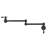 Matte black wall-mounted cooktop faucet with solid brass double-shut-off valves, a 23-inch extended folding swivel arm, and high-flow capacity—ideal for large soup pots, pasta, soups, and seafood stews.