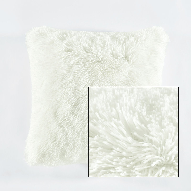 White Faux Fur Medium Square Decorative Pillow