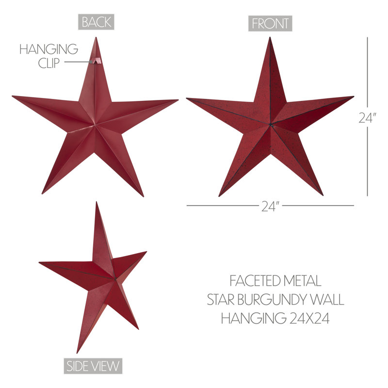  Festive Metal Star Wall Decor, 24" H x 24" W x 2.5" D, Burgundy