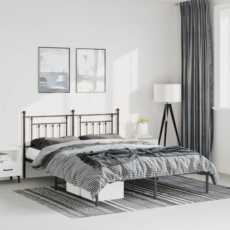 Braxden 12" Metal Bed Frame with Headboard No Mattress, Black, King