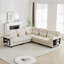 Canapé modulaire en L en forme de L avec canapé convertible 5 places en velours côtelé avec rangement, porte-gobelets et coussins moelleux-76028333