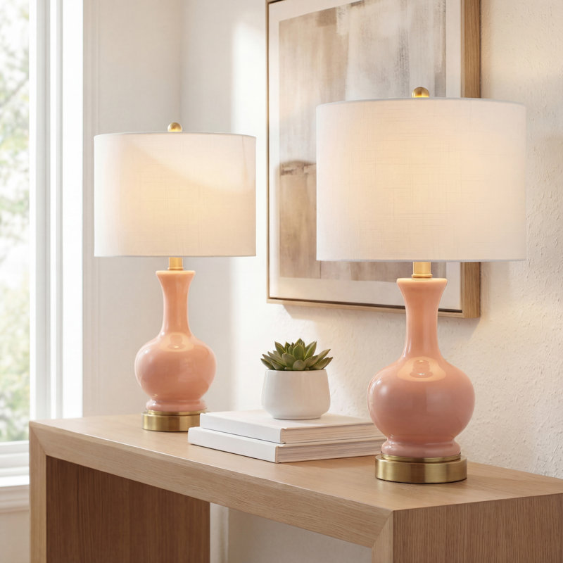 Ensemble de lampes de table 22 "Hillsville, Corail clair / laiton doré