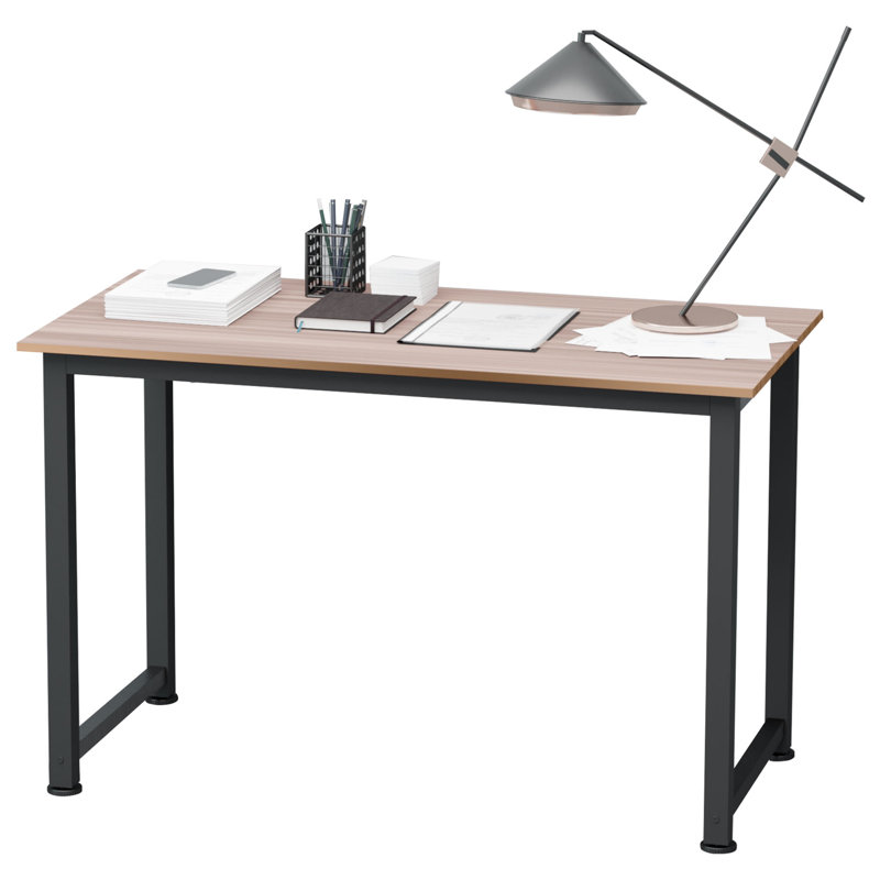 HOMCOM Computer Desk Writing Table Study Metal Frame 120 x 60 x 76cm, Brown/Black, 76cm H x 120cm W x 60cm D