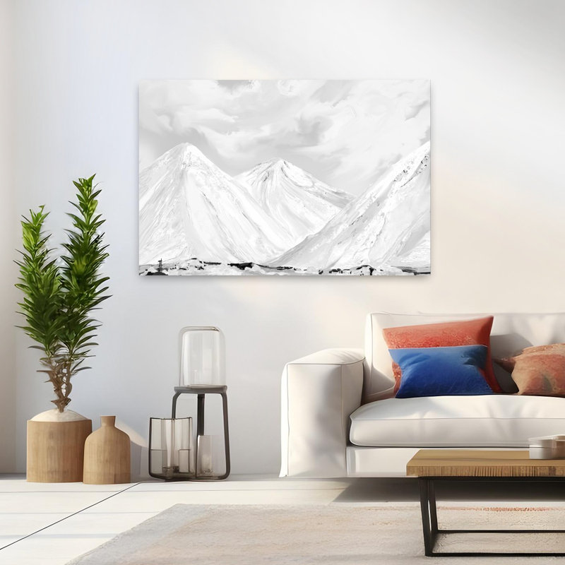 Paysage enneigé de montagnes, paysage contemporain, art mural, H 32 po x l 48 po