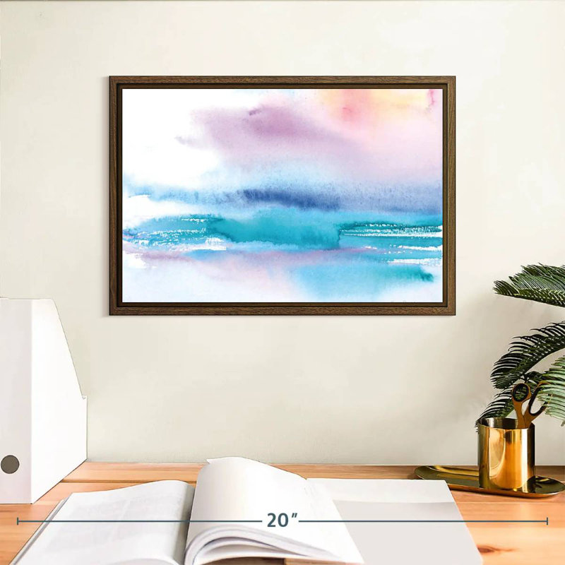 Coucher de soleil délavé, 13 po x 9 po, Cadre flottant en noyer