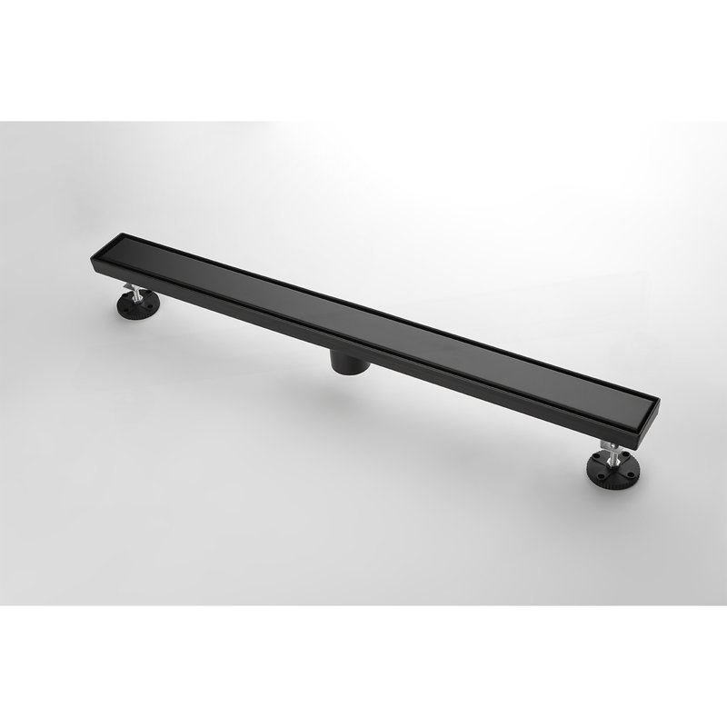 32 Inches Linear Shower Drain, Included Hair Strainer And Leveling Feet, Matt Black
