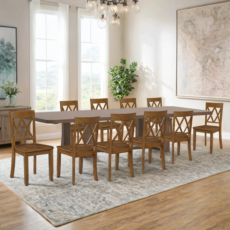 Brookner Wood Cross-Back Dining Chairs,  Antique Walnut, 10