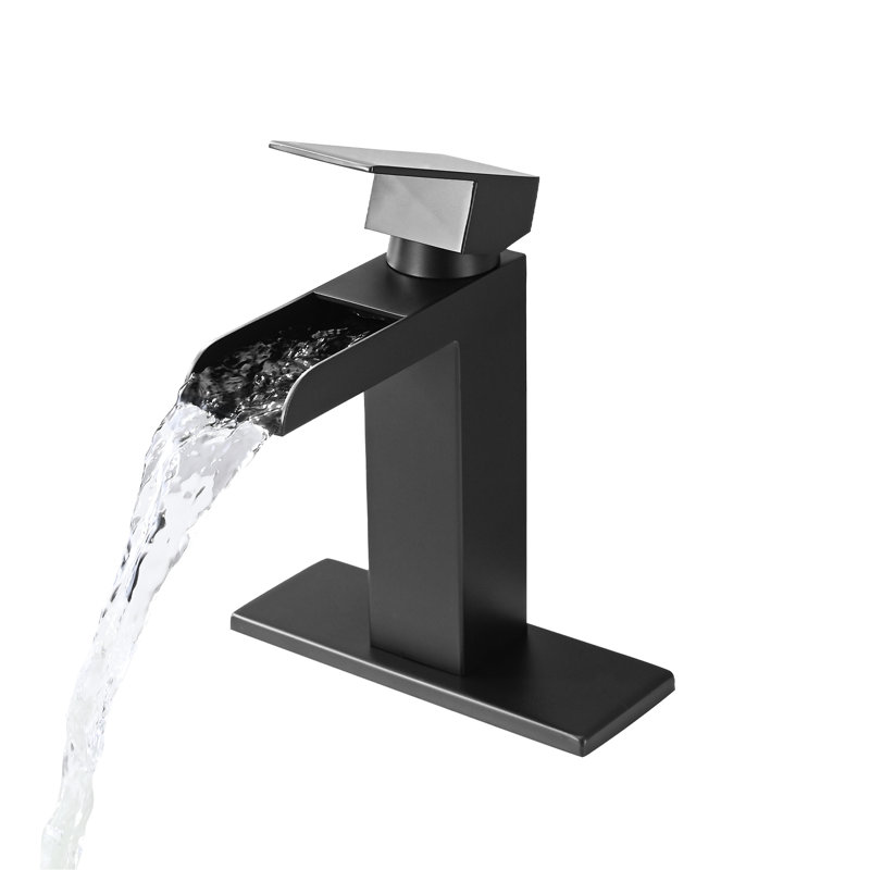 Spectacular Matte Black Waterfall Faucet - Bathroom Sink With Overflow & Pop Up Magnificent Single Handle Deck Plate Drain