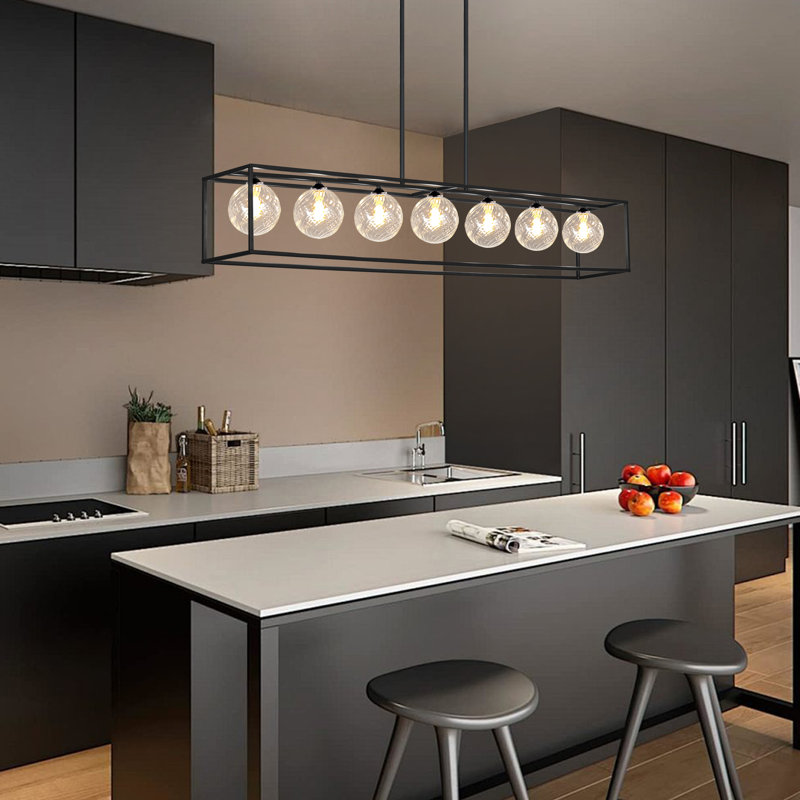7-light Matte Black Chandeliers Pendant Lights Rectangular Modern Industrial Chandelier For Dining Room Living Room