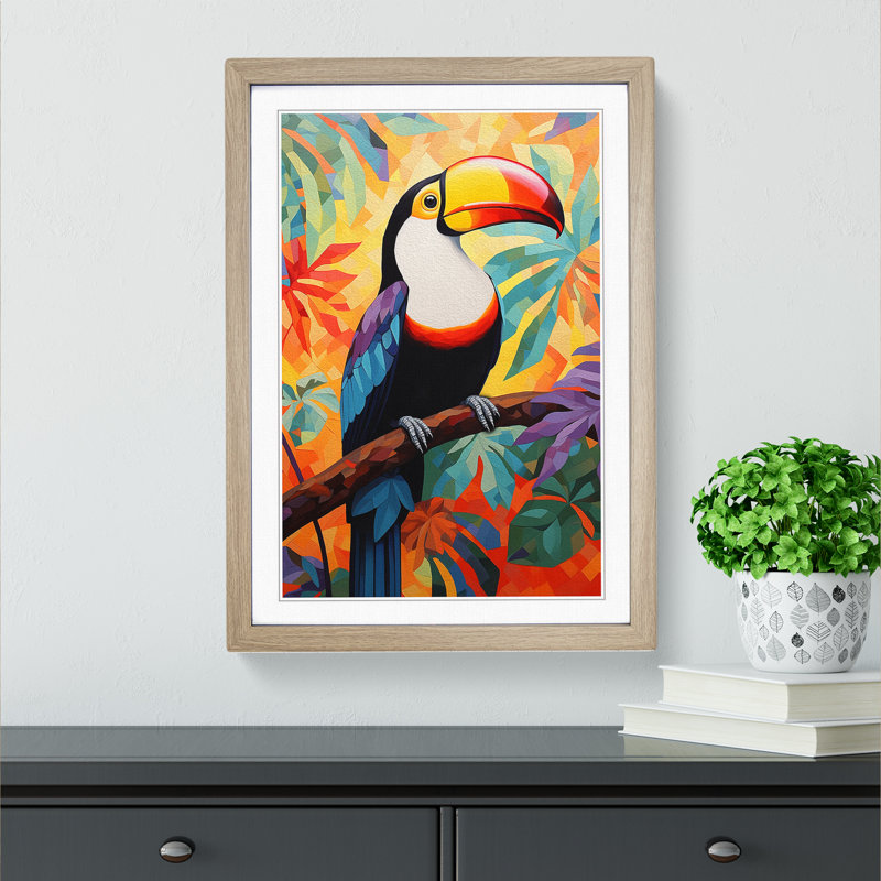 XYZ-FRM-V1223-6197 Toucan Modern - Single Picture Frame Print on Wood, Oak , 34cm H x 25cm W x 2cm D