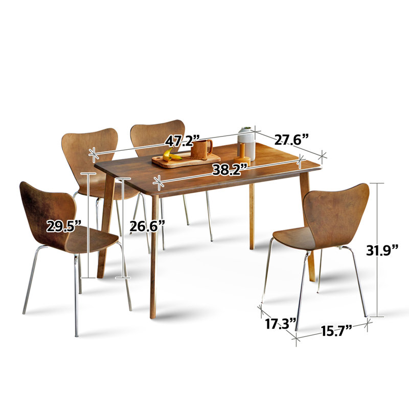 Rowley 4 - Person Solid Wood Modern Dining Table Set, Walnut