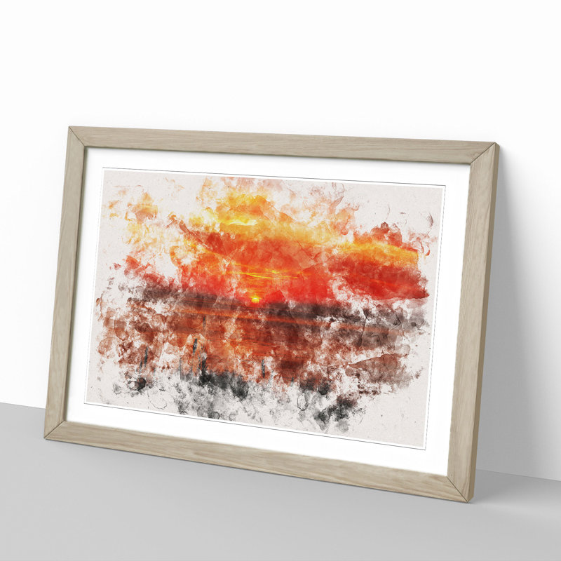 The Orange Sunset - Picture Frame Graphic Art, 36cm H x 48cm W x 2cm D, Oak Framed