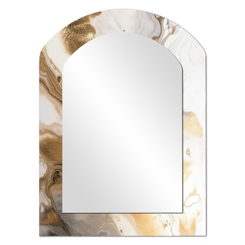 Gold And Grey A Marble Effect IV - Marble Asymmetrical Unique Mirror, Gold Arch Large Wall Mirror, Printed Metal Art