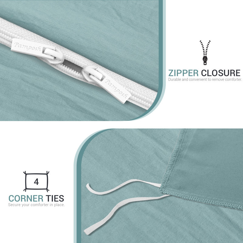 Premium Prewashed Duvet Cover Set Double Brushed Microfiber Reversible With Zipper Closure & Corner Ties, Sage Green