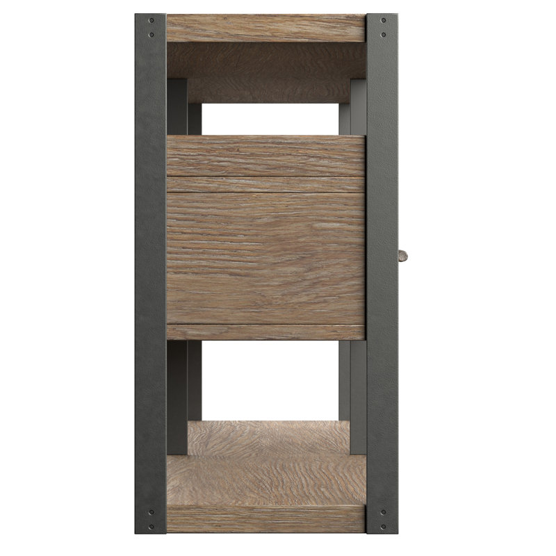Brown Solid Wood and Metal Console Table with Storage