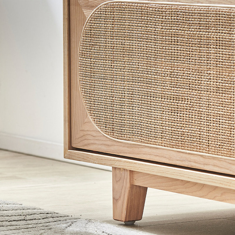 Meuble télé avec rangement en rotin minimaliste japonais, H 19,69 po x L 70,87 po x l 17,72 po