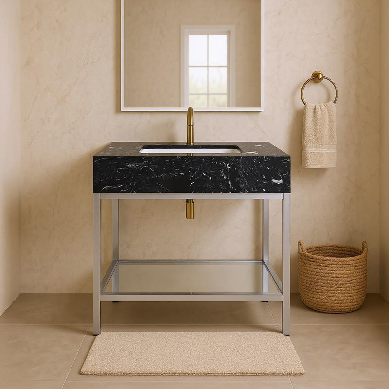 Meuble-lavabo simple 30 po Marmo, Noir, Chrome brossé
