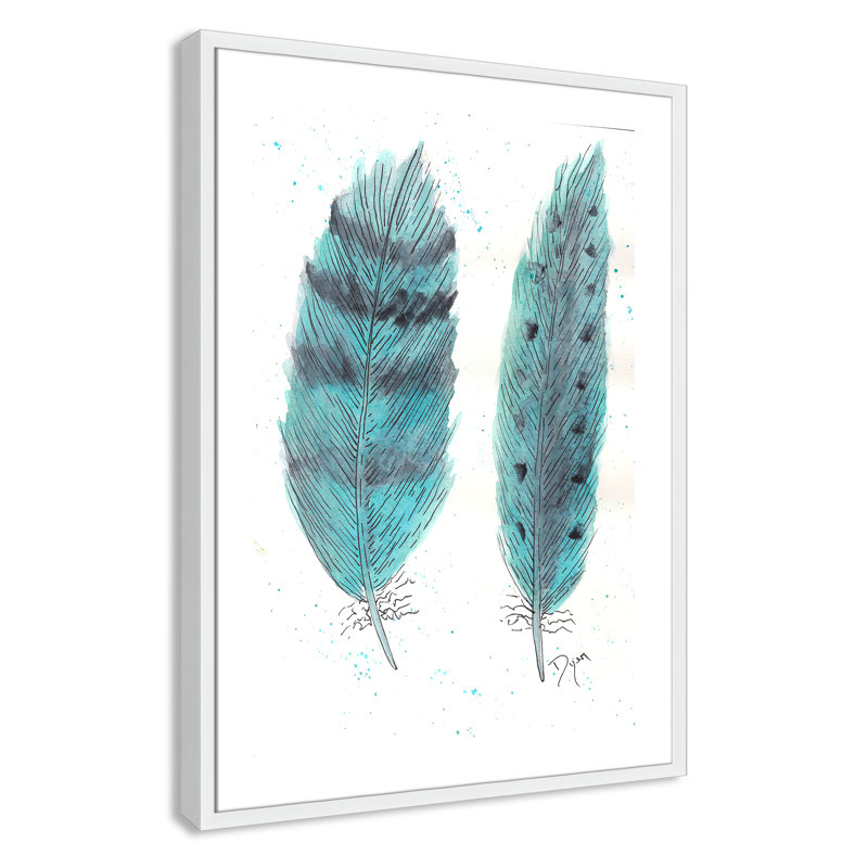 «Feathers in Turquoise II», art encadré, H 35,5 po x l 25,5 po x P 1,18 po, Cadre blanc