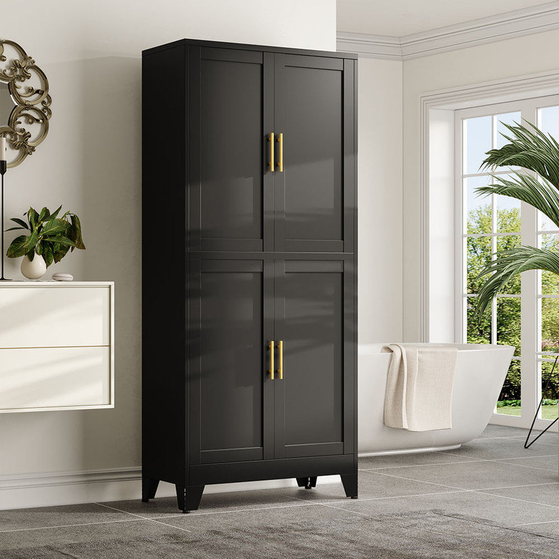 Winston Porter 74.8''Tall Metal Kitchen Garage Tool Buckhurst With 4 Doors and Adjustable Shelves, Black