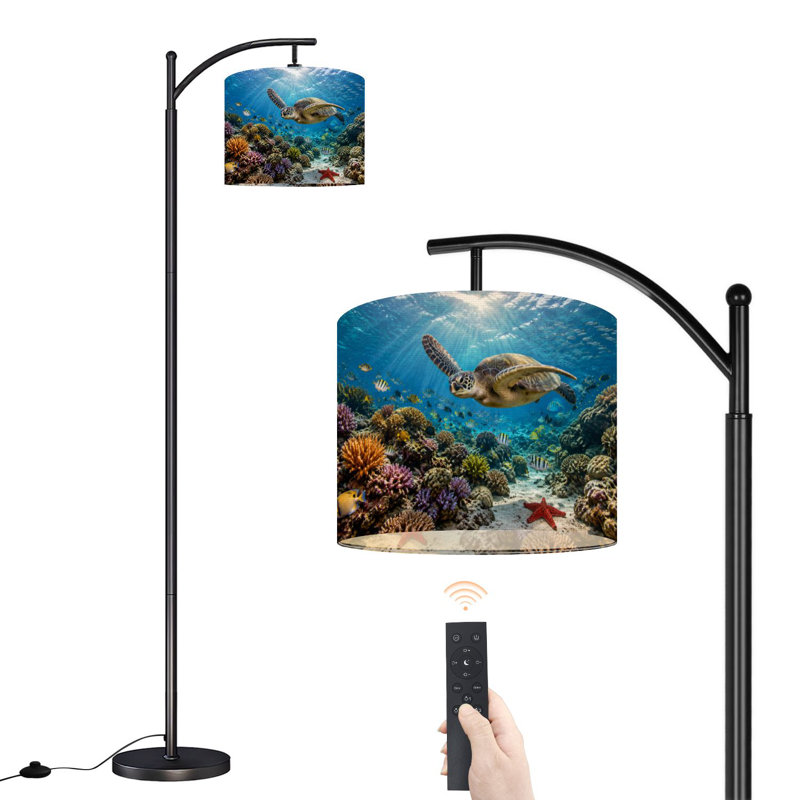 Lampe sur pied à arc avec abat-jour réglable tortue de mer nageant lampe sur pied colorée corail tropical