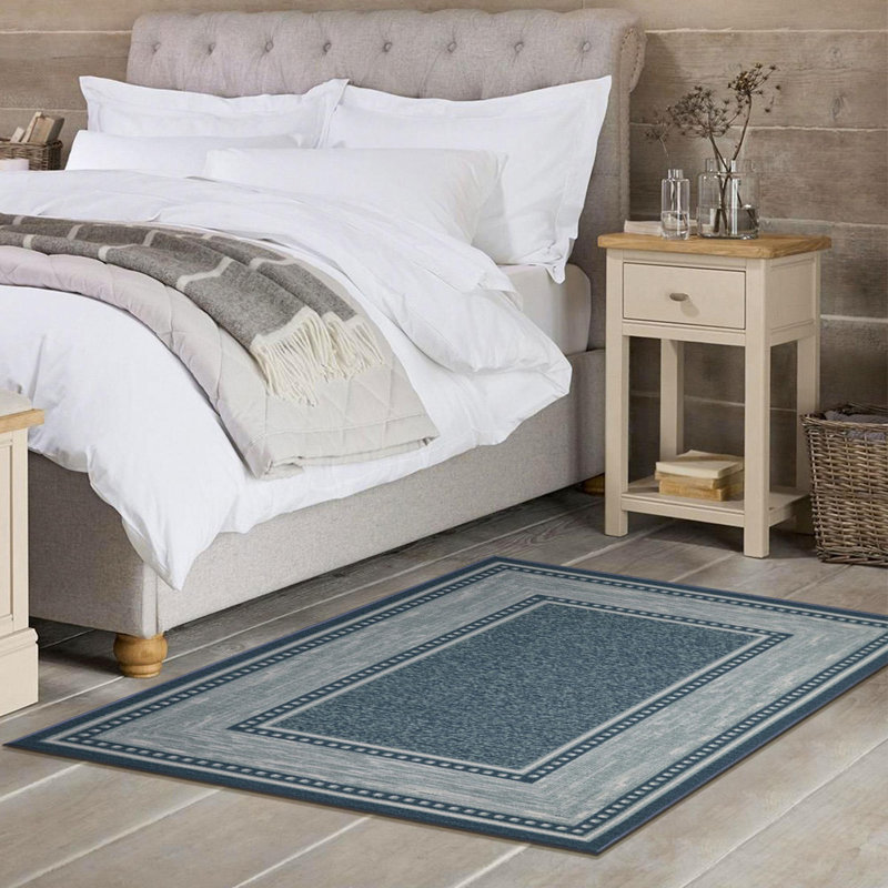 Ottohome Non-Slip Bordered Area Rug For Living Room, Hallway, Entryway Rug, Blue, Rectangle 3'3" x 5'