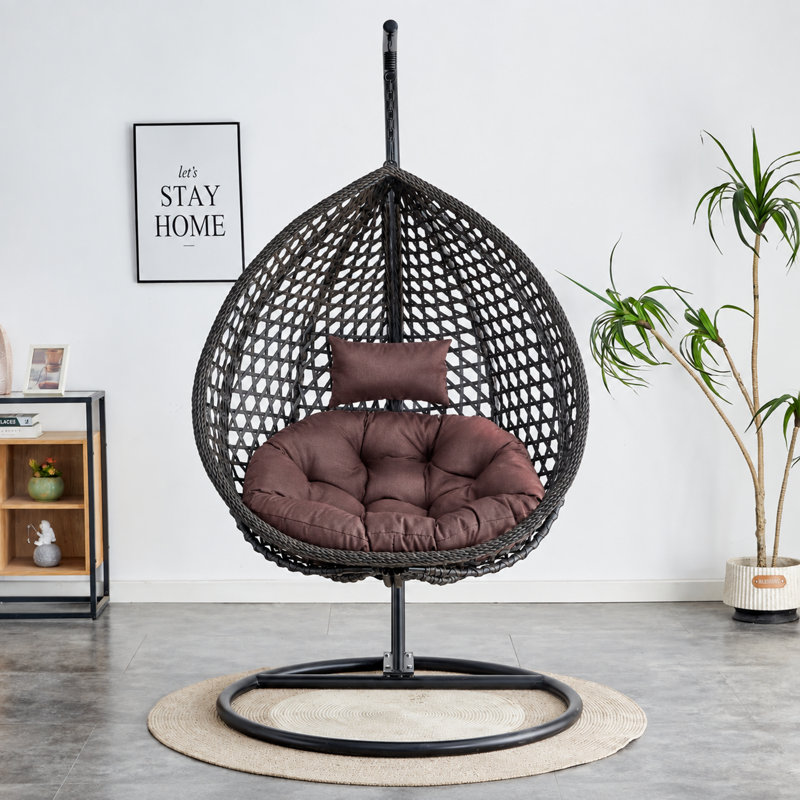 Fauteuil à œufs en osier avec support en C et support en C Chaviano Modern, Noir