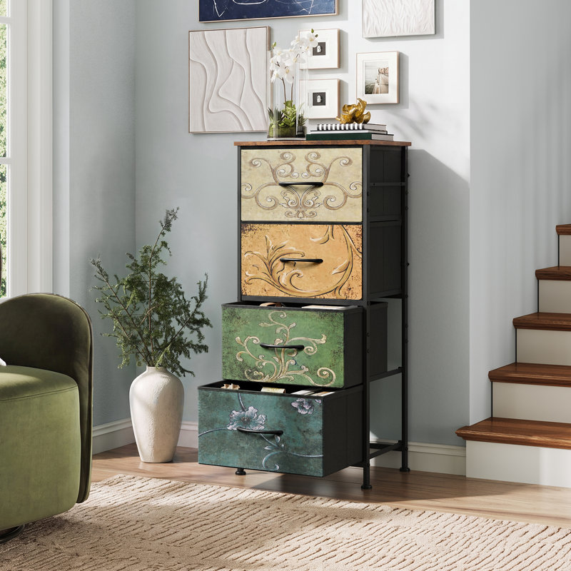 Petite commode pour chambre à coucher avec 4 tiroirs H 38,7 po Dearbhaile, commode de salon, commode avec structure robuste et plateau en bois