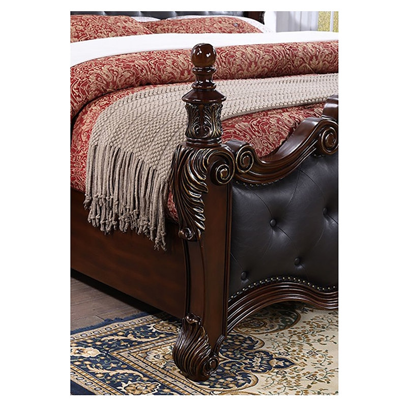 Granntam Upholstered Low Post Bed, King, Dark Cherry/Black
