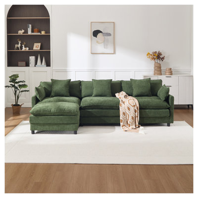 Canapé modulaire en L 108 po avec revêtement en chenille et accoudoirs coussinés 108 po, vert