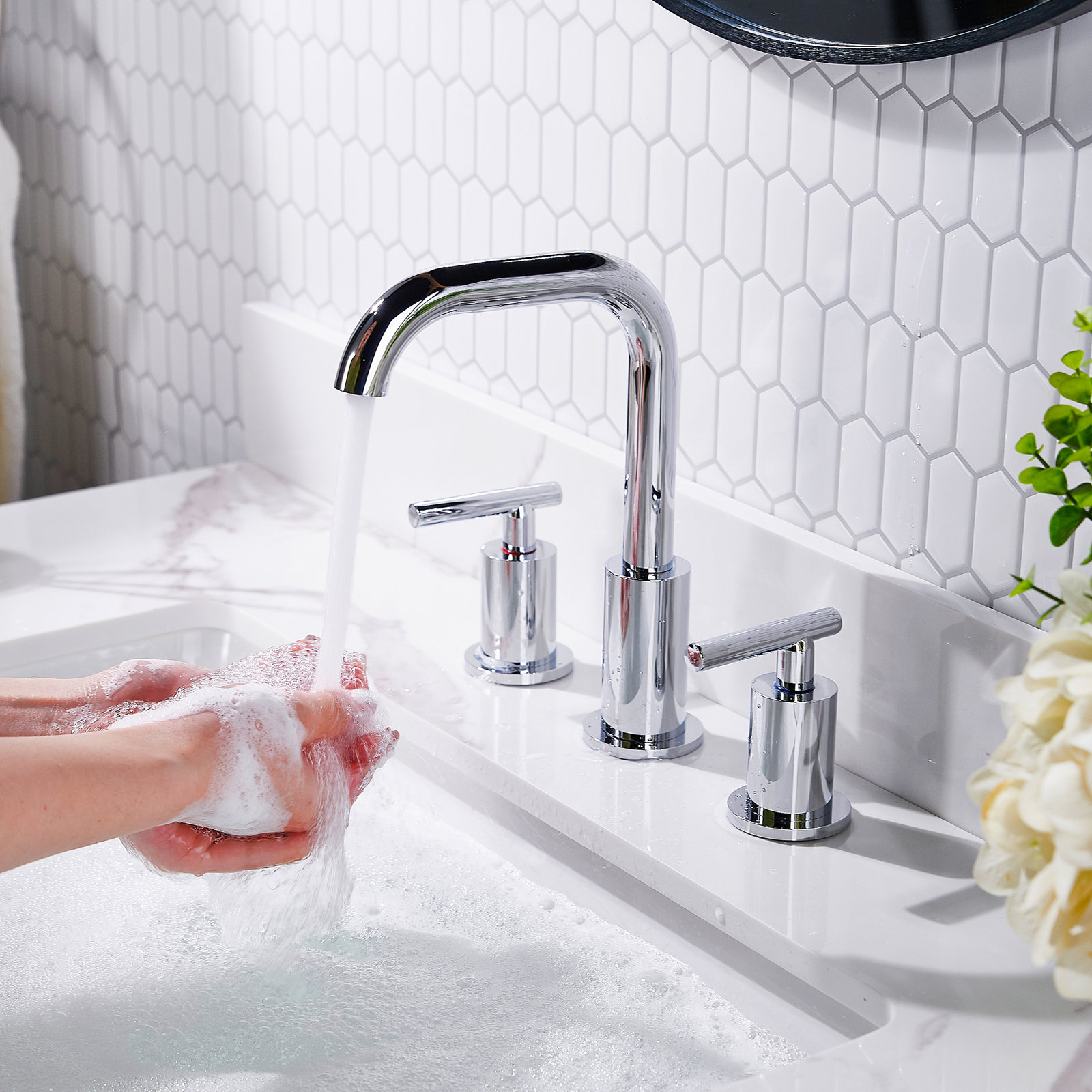 Widespread Bathroom Sink Faucet with Drain, Chrome