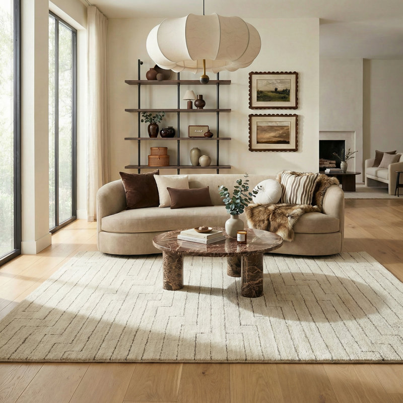 Tapis intérieur / extérieur à motif géométrique beige / crème 4 pi x 6 pi (3 pi 11 po x 5 pi 7 po) Aila